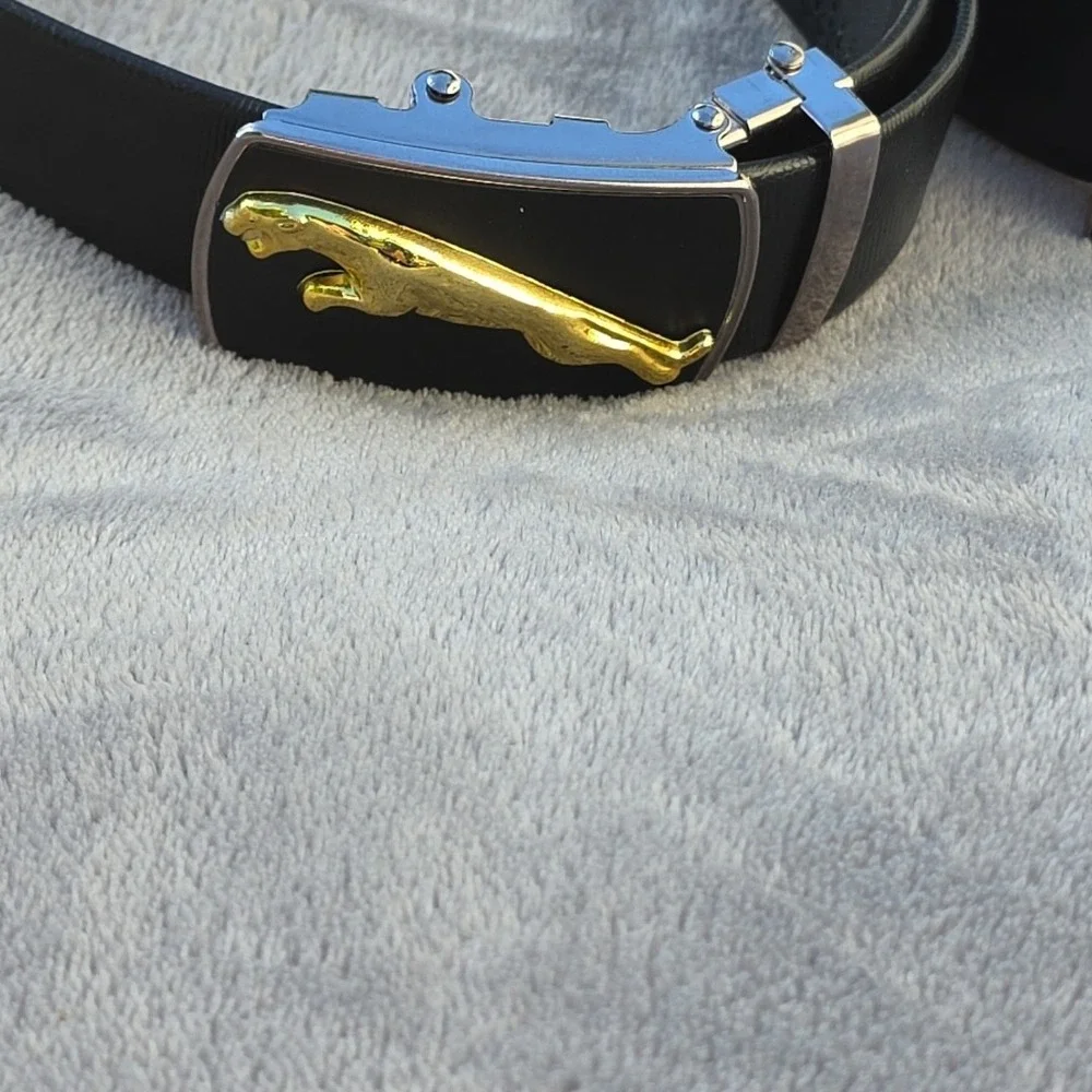 2 Men's Solid Buckle with Automatic Ratchet Leather Belt 63